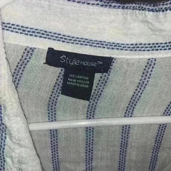 Ladies Office Tops Blouse Shirt For Woman Female Blue Striped - Picture 4 of 4